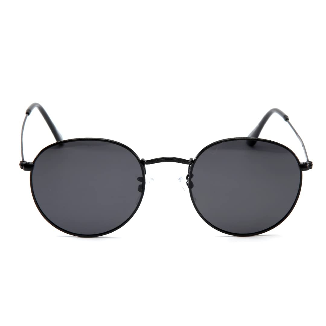 Intellilens Round Polarized & UV Protected Sunglasses For Men & Women | Goggles for Men & Women (Black) (52-21-135)