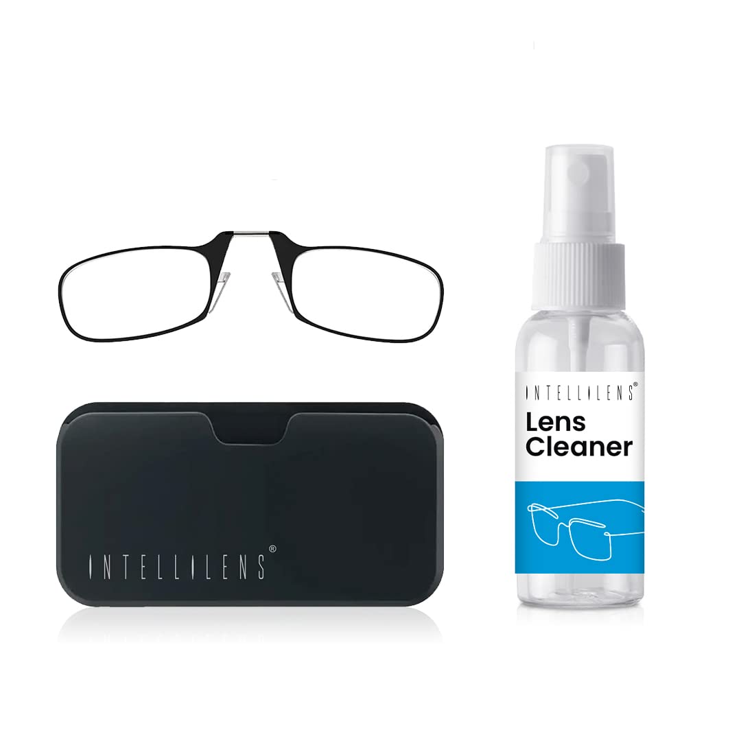 Intellilens Edge Ultra Thin Reading Glasses For Men And Women with Lens Cleaner Solution for Spectacles (Black, 2.50)