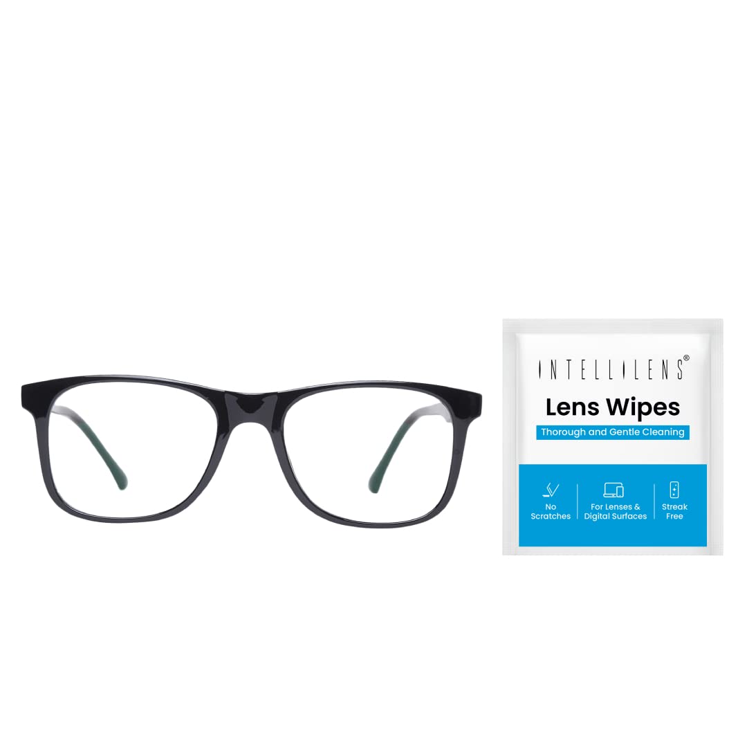 Intellilens® Navigator Blue Cut Computer Glasses for Eye Protection with Lens Cleaner Wipes (Pack of 60) | Zero Power, Anti Glare & Blue Light Filter Glasses | UV Protection Specs for Men & Women