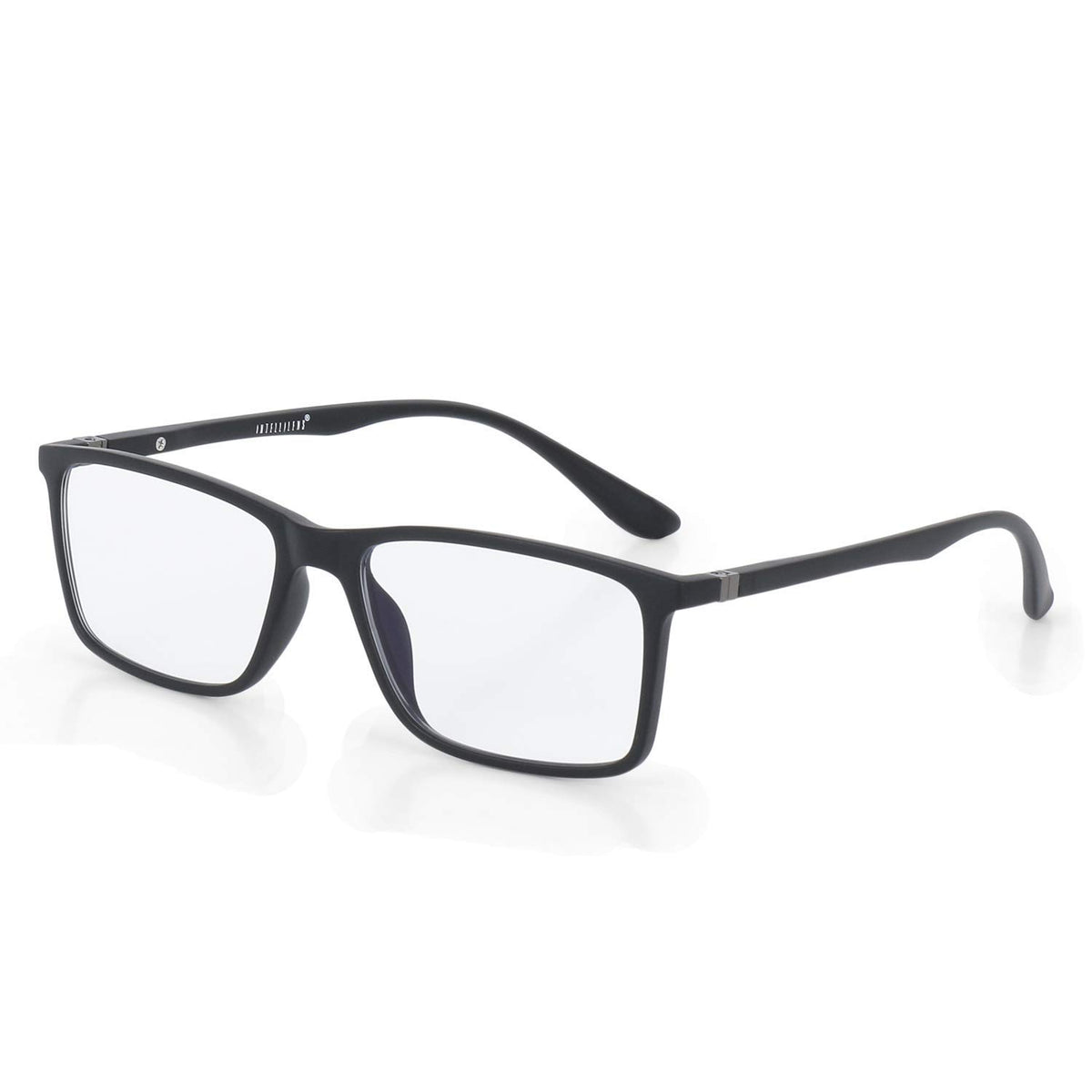 Intellilens® Square Blue Cut Computer Glasses for Eye Protection | Zero Power, Anti Glare & Blue Light Filter Glasses | UV Protection Specs for Men & Women | TR90 Frames & CR39 Blue Cut Lenses (Black) (52-17-138)