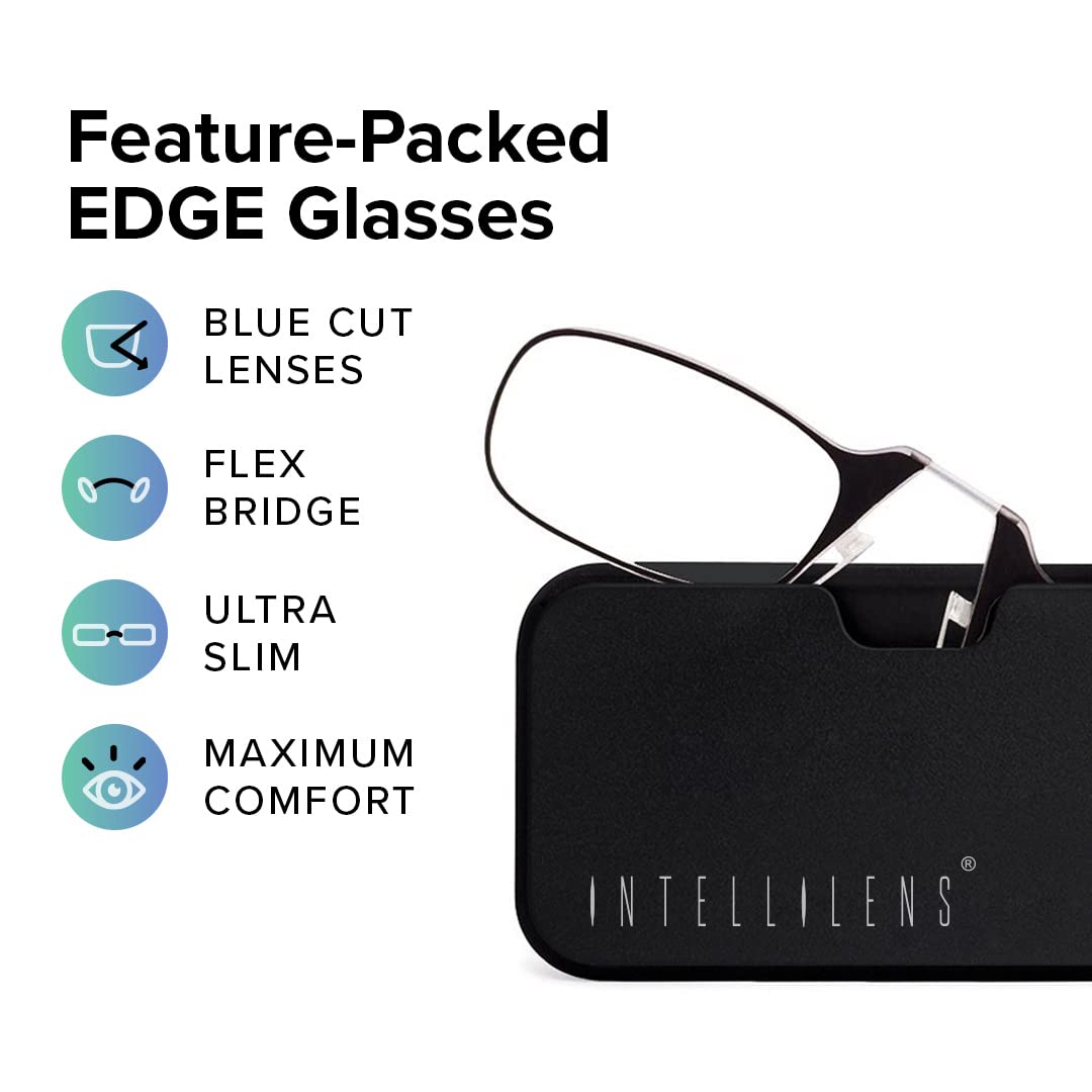 Intellilens Edge Ultra Thin Reading Glasses For Men And Women with Lens Cleaner Solution for Spectacles (Black, 1.00)