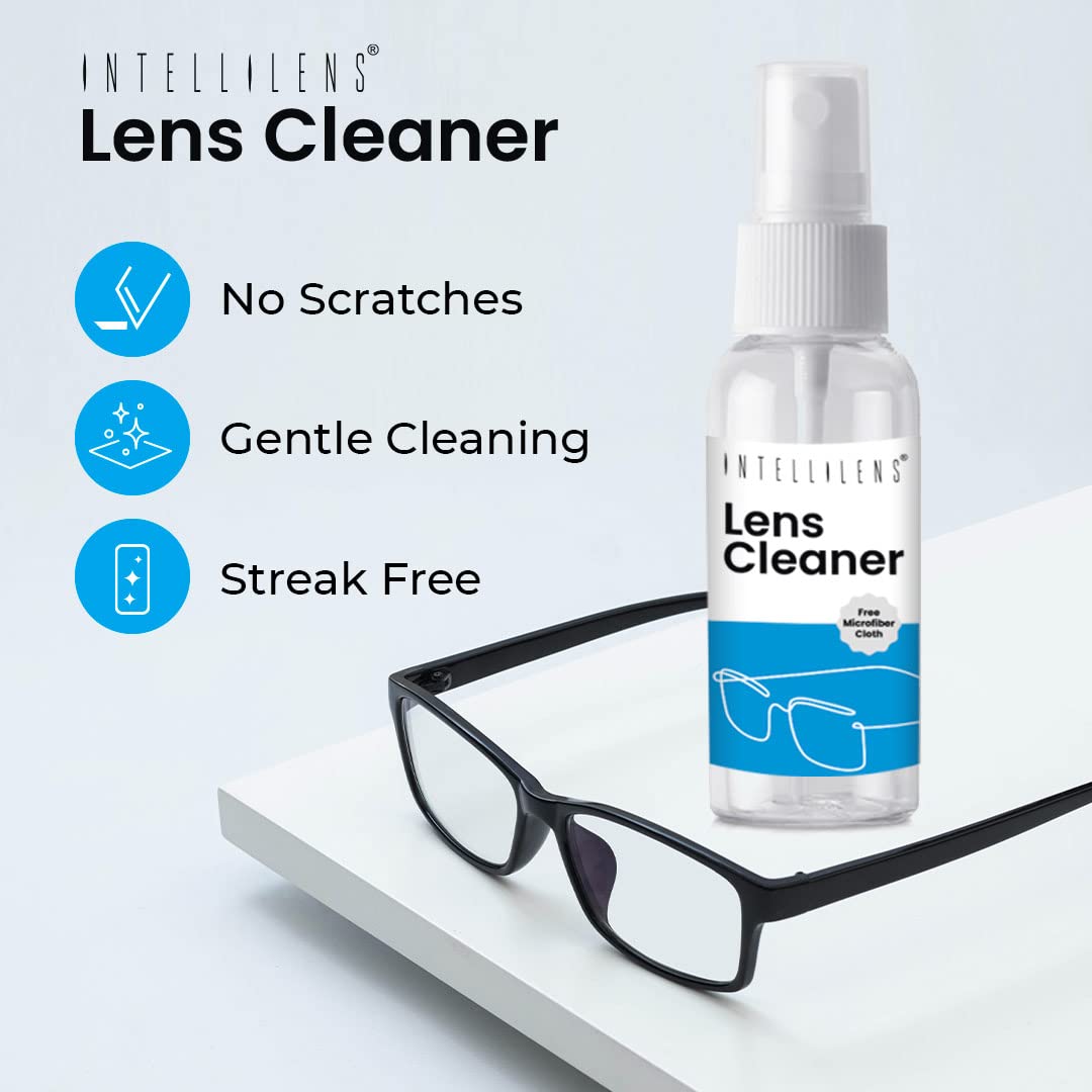 Intellilens Lens Cleaner For Spectacles (30ml) with Free Microfiber Cloth | Streak Free & Quick Drying Lens Solution (Pack of 2)