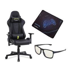 INTERCEPTOR Ergonomic Gaming Chair, Gaming Mat & Gaming GlassesCombo | Premium Fabric, Adjustable Neck & Lumbar Pillow, 3D Adjustable Armrests