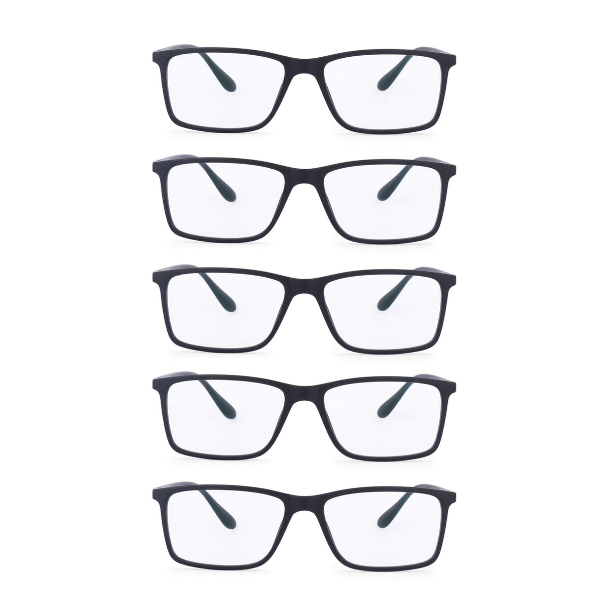 Intellilens® Square Blue Cut Computer Glasses for Eye Protection (Pack Of 5)|Unisex, Zero Power, Anti Glare UV Protection Specs TR90 Frames & CR39 Blue Cut Lenses (Black) (52-17-138)