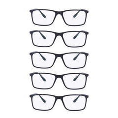 Intellilens® Square Blue Cut Computer Glasses for Eye Protection (Pack Of 5)|Unisex, Zero Power, Anti Glare UV Protection Specs TR90 Frames & CR39 Blue Cut Lenses (Black) (52-17-138)