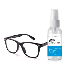 Intellilens Wayfarer Kids Computer Glasses for Eye Protection with Lens Cleaner Solution for Spectacles | Zero Power, Anti Glare & Blue Light Filter Glasses | (Black) (48-17-130)