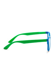 Intellilens Wayfarer Kids Computer Glasses for Eye Protection with Lens Cleaner Solution for Spectacles | Zero Power, Anti Glare & Blue Light Filter Glasses | (Blue) (48-17-130)