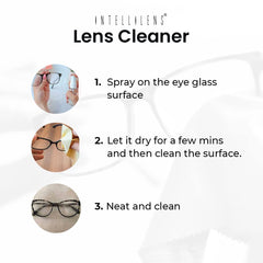 Intellilens Lens Cleaner For Spectacles (30ml) with Free Microfiber Cloth | Streak Free & Quick Drying Lens Solution