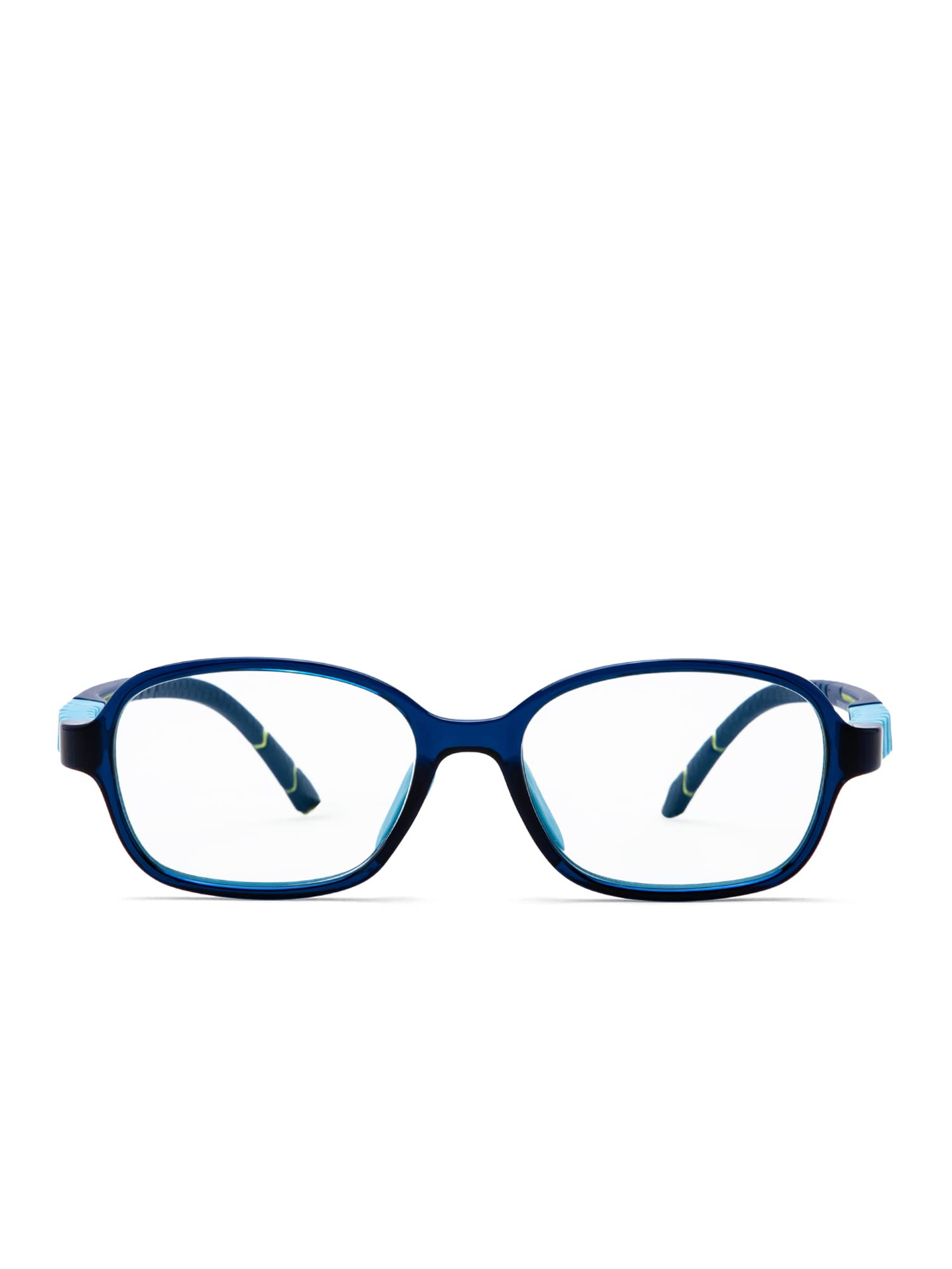 Intellilens Squarish Oval Kids Computer Glasses for Eye Protection | Zero Power, Anti Glare & Blue Light Filter Glasses | Blue Cut Lenses for Boys and Girls (Blue) (46-15-130)