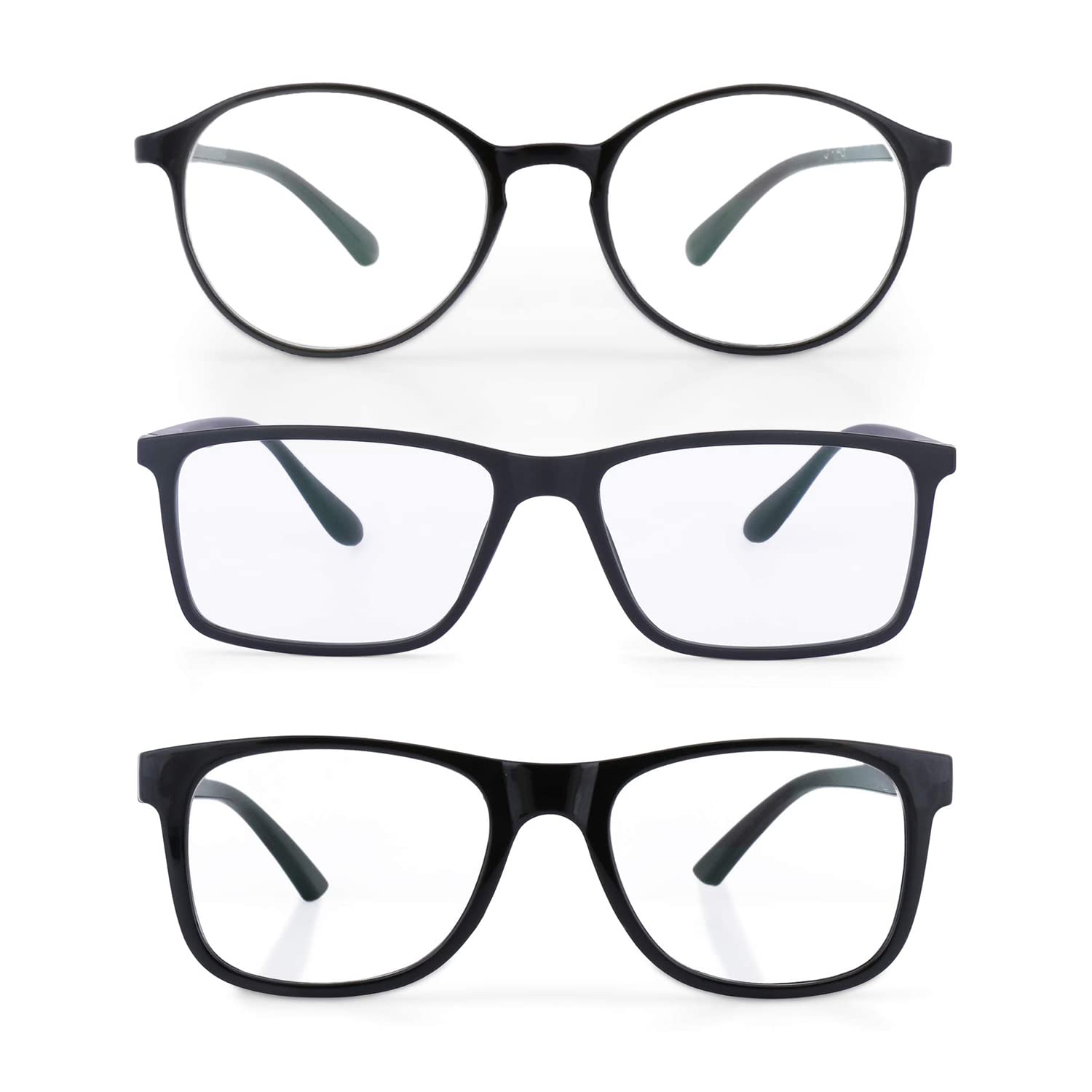 Intellilens® Square, Navigator, Round Blue Cut Computer Glasses for Eye Protection|Unisex, Zero Power, Anti Glare UV Protection Specs TR90 Frames & CR39 Blue Cut Lenses (Black) (52-17-138)