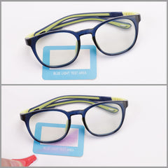 Intellilens Round Kids Computer Glasses for Eye Protection | Zero Power, Anti Glare & Blue Light Filter Glasses | Blue Cut Lenses for Boys and Girls (Navy) (49-19-130)