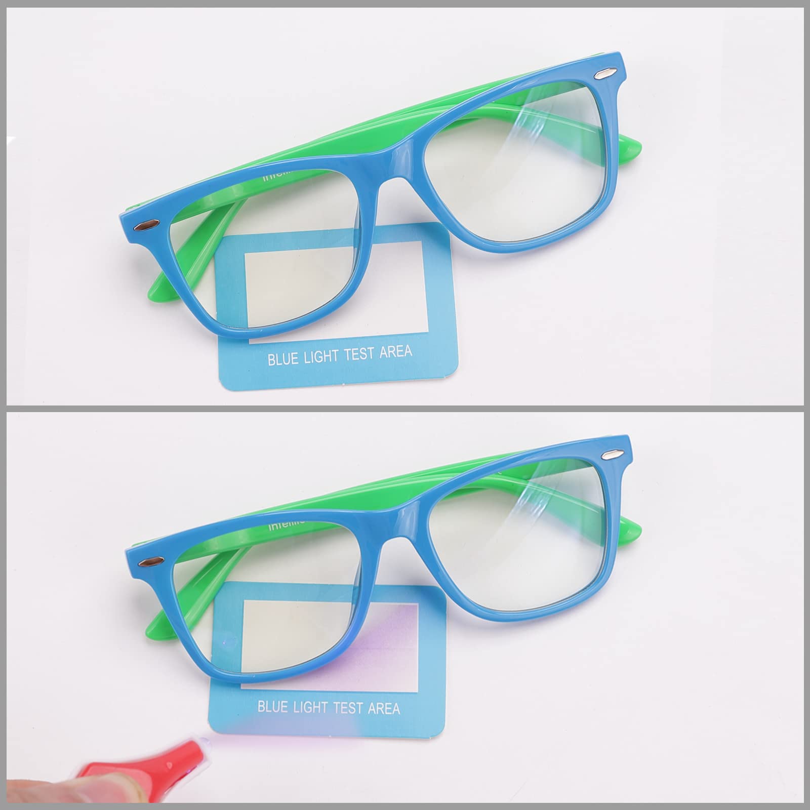 Intellilens Wayfarer Kids Computer Glasses for Eye Protection with Lens Cleaner Solution for Spectacles | Zero Power, Anti Glare & Blue Light Filter Glasses | (Blue) (48-17-130)