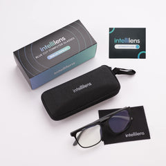 Intellilens Square Blue Cut Computer Glasses for Eye Protection | Zero Power, Anti Glare & Blue Light Filter Glasses | UV Protection Eye Glass for Men & Women (Black & Grey) (56-17-140)