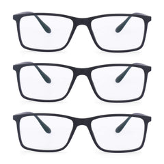 Intellilens® Square Blue Cut Computer Glasses for Eye Protection (Pack Of 3)|Unisex, Zero Power, Anti Glare UV Protection Specs TR90 Frames & CR39 Blue Cut Lenses (Black) (52-17-138)