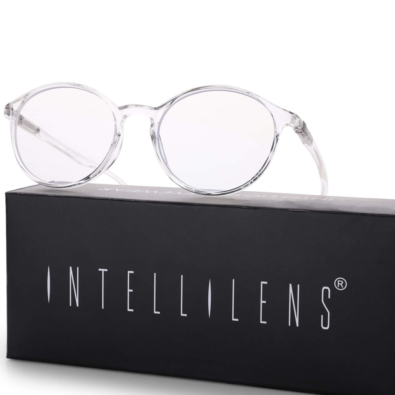 Intellilens Round Blue Cut Computer Glasses for Eye Protection | Zero Power, Anti Glare & Blue Light Filter Glasses | UV Protection Specs for Men & Women | TR90 Frames & CR39 Blue Cut Lens