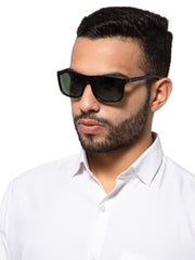 Intellilens Square UV Protected Sunglasses For Men & Women | Goggles for Men & Women (Black & Green) (60-11-145)