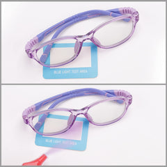 Intellilens Oval Kids Computer Glasses for Eye Protection | Zero Power, Anti Glare & Blue Light Filter Glasses | Blue Cut Lenses for Boys and Girls (Purple) (47-15-130)