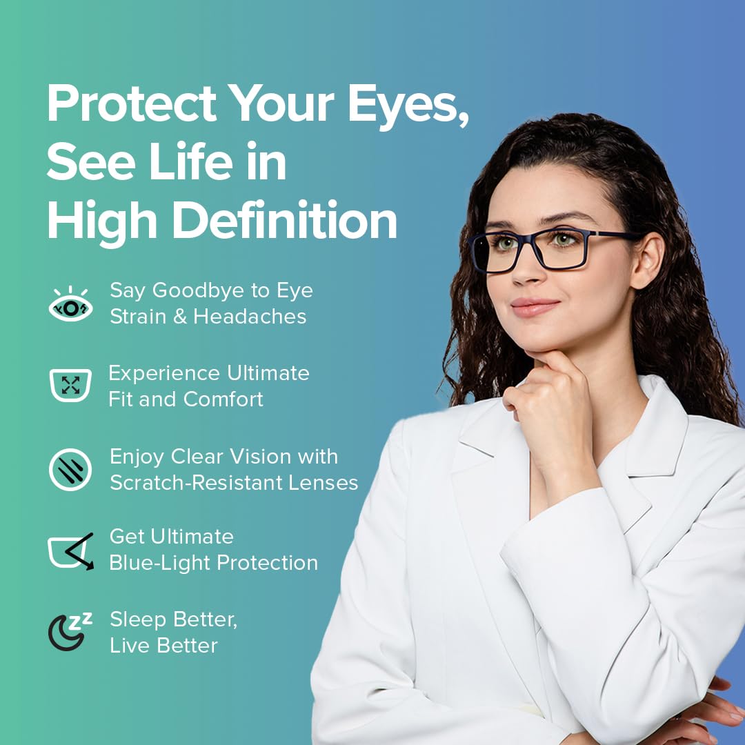 Intellilens® Square Blue Cut Computer Glasses for Eye Protection | Zero Power, Anti Glare & Blue Light Filter Glasses | Frames & Blue Cut Lenses (Black) Pack of 24