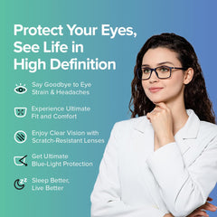 Intellilens® Square Blue Cut Computer Glasses for Eye Protection | UV Protection Specs for Men & Women | TR90 Frames & CR39 Blue Cut Lenses (Black) pack of 2