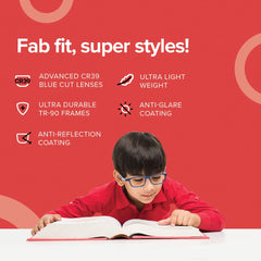 Intellilens Wayfarer Kids Computer Glasses for Eye Protection | Zero Power, Anti Glare & Blue Light Filter Glasses | Blue Cut Lenses for Boys and Girls (Blue) (49-15-130)