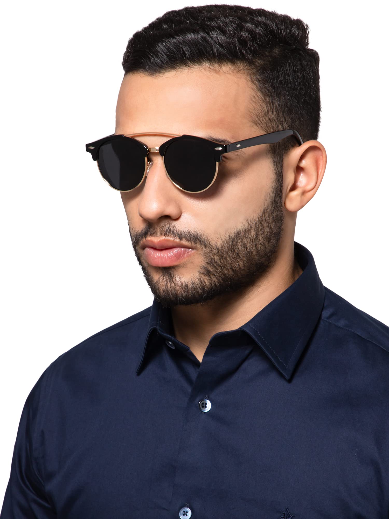 Intellilens Round Sunglasses For Men & Women|Polarized & UV Protected Goggles for Men & Women (Black & Grey) (52-17-138)