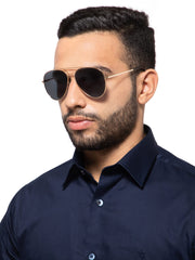 Intellilens Aviator Polarized & UV Protected Sunglasses For Men & Women | Goggles for Men & Women (Silver & Black) (60-20-145) - Pack of 1