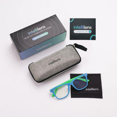 Intellilens Wayfarer Kids Computer Glasses for Eye Protection | Zero Power, Anti Glare & Blue Light Filter Glasses | Blue Cut Lenses for Boys and Girls (Blue) (48-17-130)…