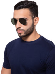 Intellilens Aviator Polarized & UV Protected Sunglasses For Men & Women | Goggles for Men & Women (Silver & Green) (59-21-131) - Pack of 1